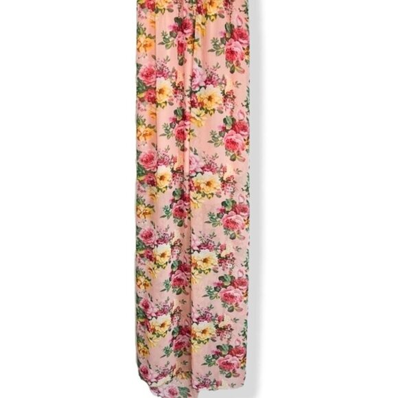 Pink Floral Maxi Dress White Crochet Bustier Partially Open Back Speghetti Strap - Picture 4 of 10